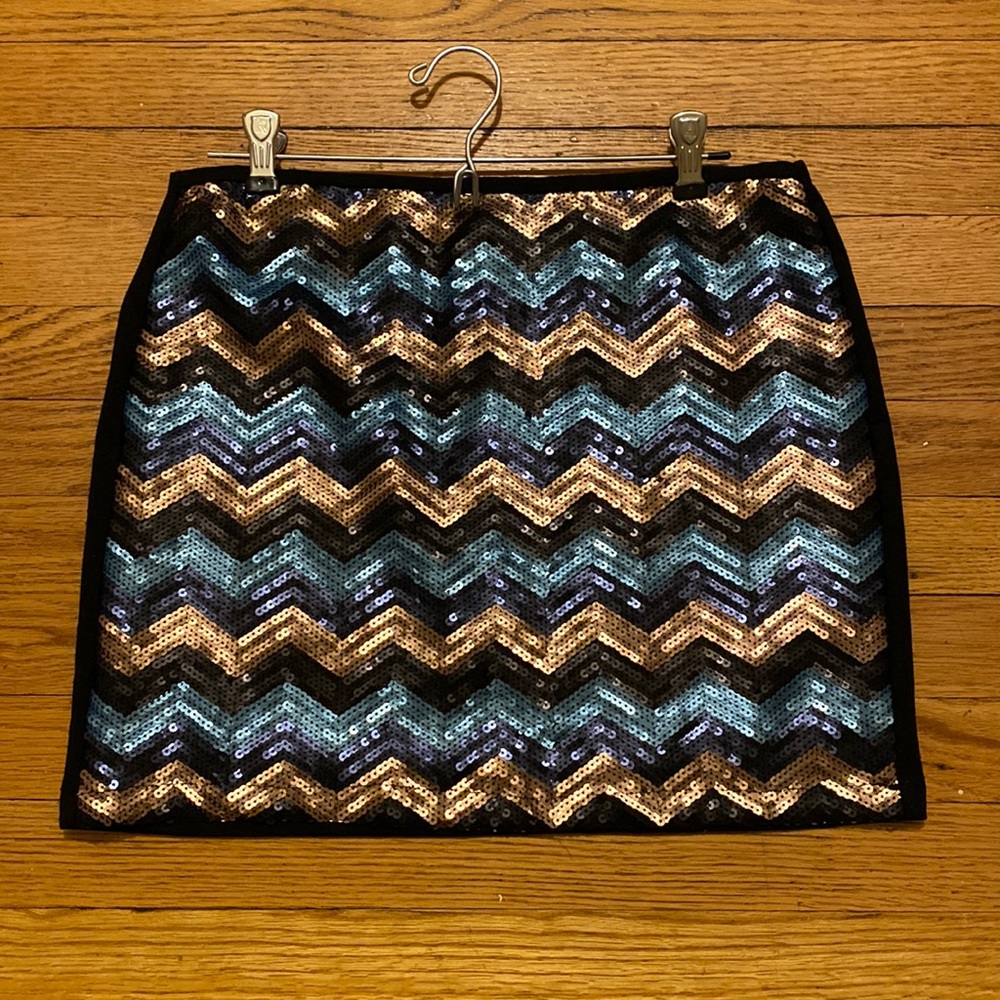 Black, Gold, and Blue Sequin Mini Skirt